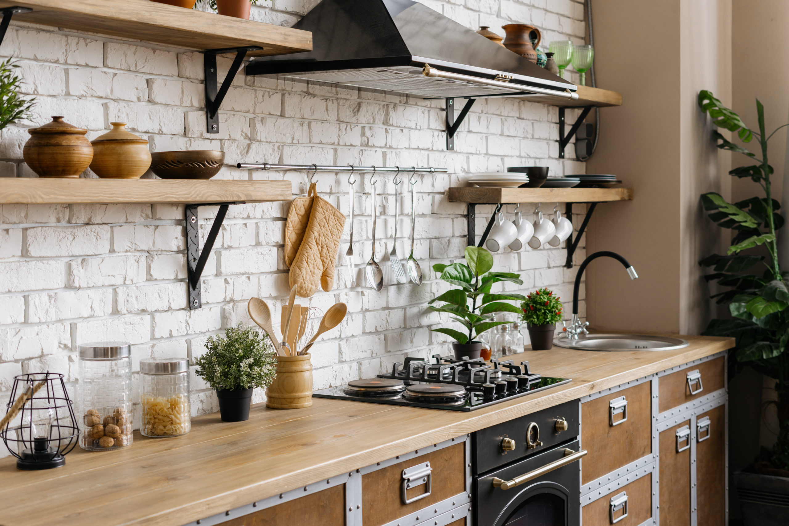 A series of metal shelves supported by metal brackets
