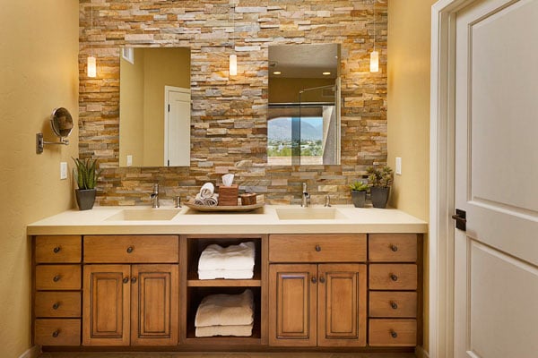 Faux Stone Panels over a sink.