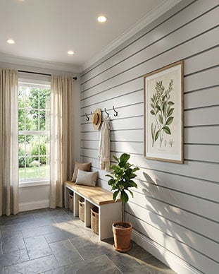 7 1/8"H x 5/8"P x 96"L, TrueCraft PVC Shiplap/Nickel Gap Planking Moulding, White