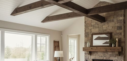 Rustic and reclaimed faux wood beams