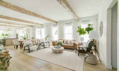 Hand-hewn and distressed faux wood beams